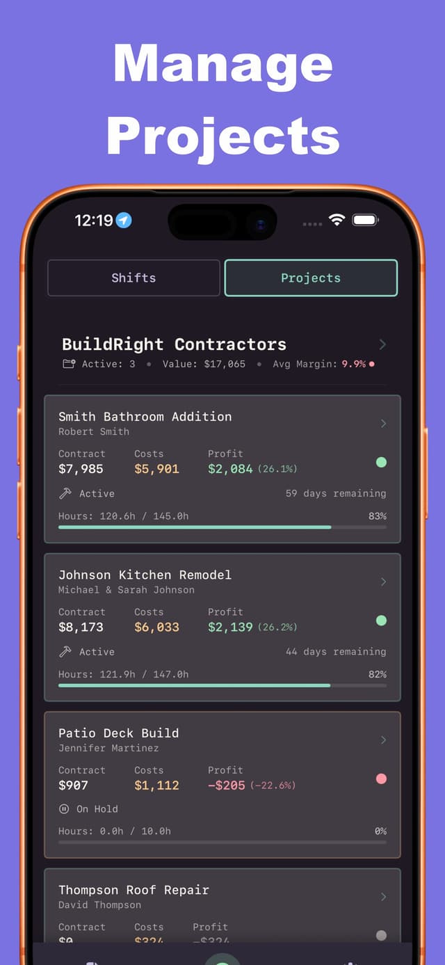 ClockOut — Projects & Time feature